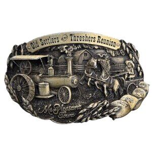 Mt Pleasant Iowa Belt Buckle Vintage 1981 Old Settlers Threshers Agriculture Far